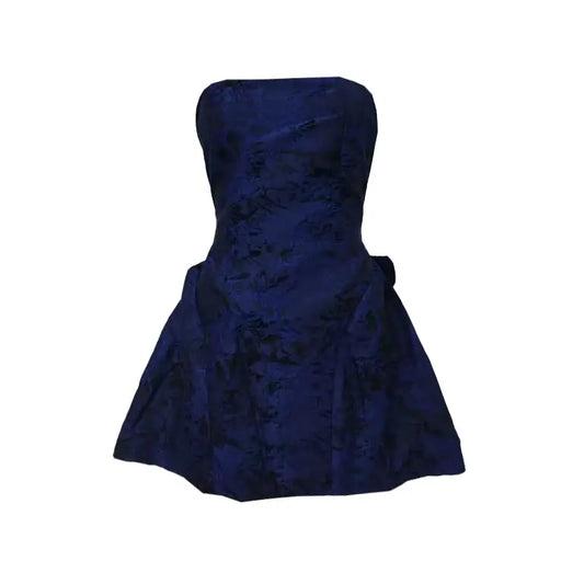 Strapless Fit and Flare Jacquard Mini Dress with Back Bow