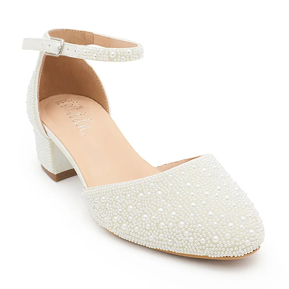 Pearl Closed Toe Low Heel with Asjustable Ankle Strap