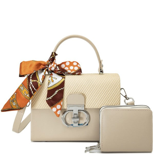 2 Piece Satchel Purse with Matching Wallet and Detachable Strap