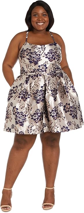 Adjustable Strap Jacquard Fit and Flare Mini Dress with Pockets
