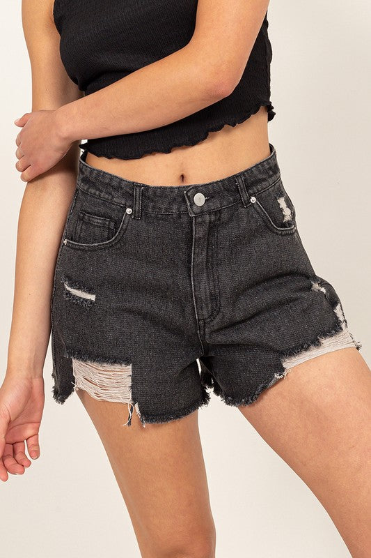 High Waist Distressed Denim Shorts