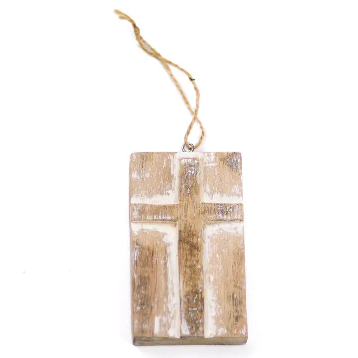 Andrew Cross Ornament Natural/White Wash 2.5x4.25