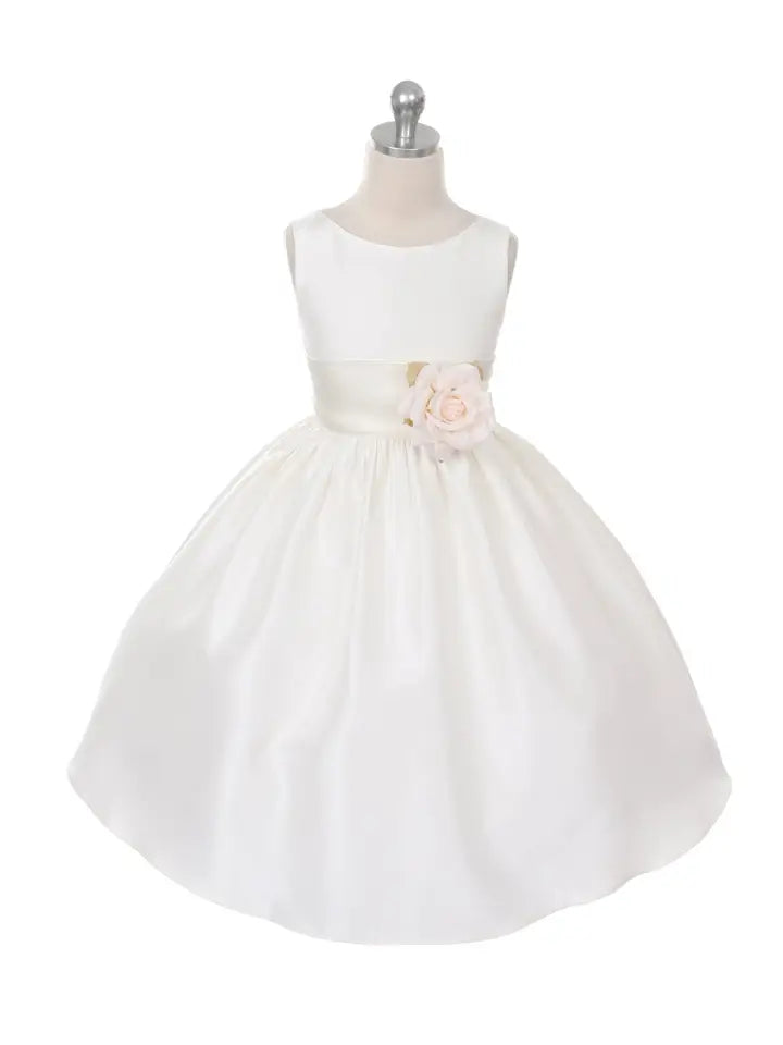 Girls Sleeveless Poly Silk A Line Long Formal Fully Lined Dress with Organza Sash