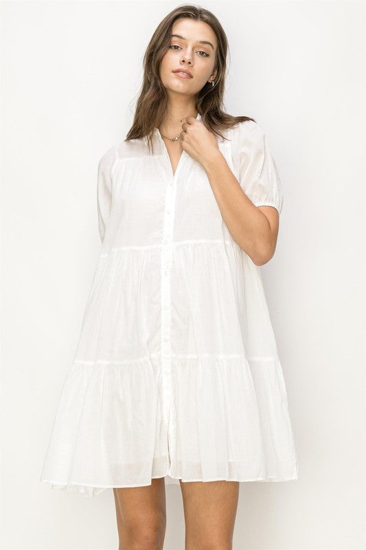 Short Sleeve Voile Tiered Babydoll Shirt Dress