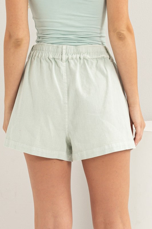 High Waist Garment Dyed Shorts with Pockets