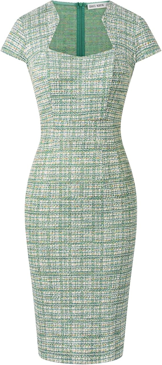 Short Cap Sleeve Tweed Bodycon Midi Blazer Dress
