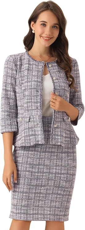 Tweed Pencil Mini Skirt with Stretch Waist for Comfort