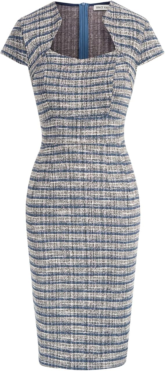 Short Cap Sleeve Tweed Bodycon Midi Blazer Dress