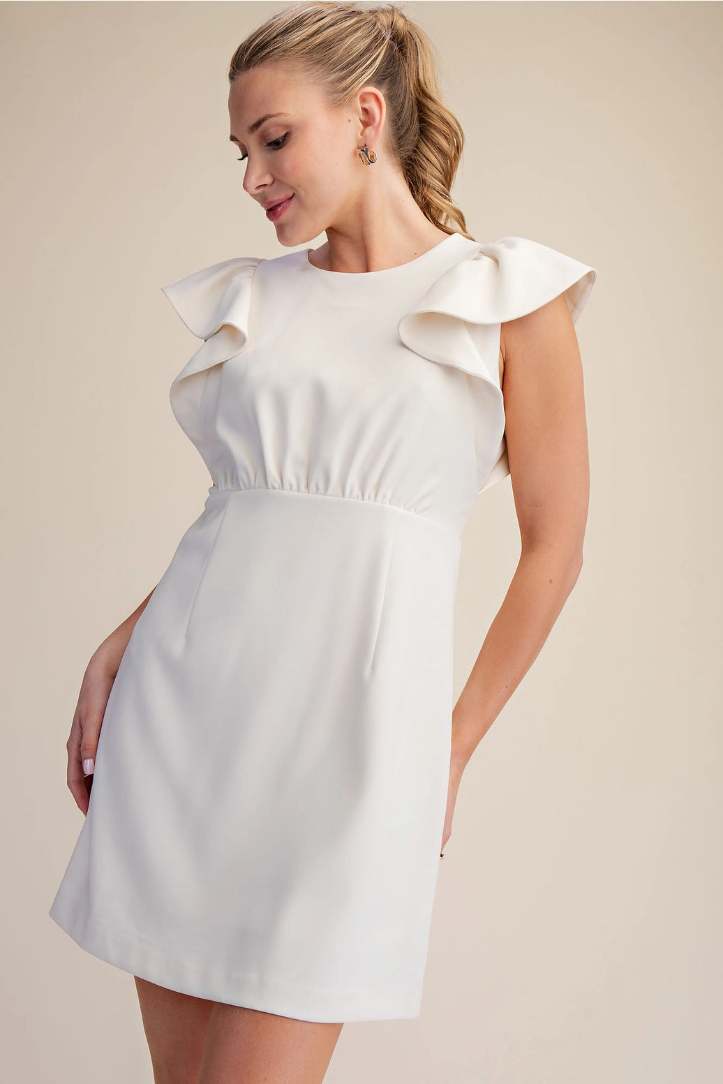 Round Neck Ruffle Short Sleeve Stretch Mini Dress