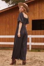 Short Puff Sleeve Solid Jumpsuit