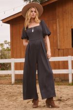 Short Puff Sleeve Solid Jumpsuit