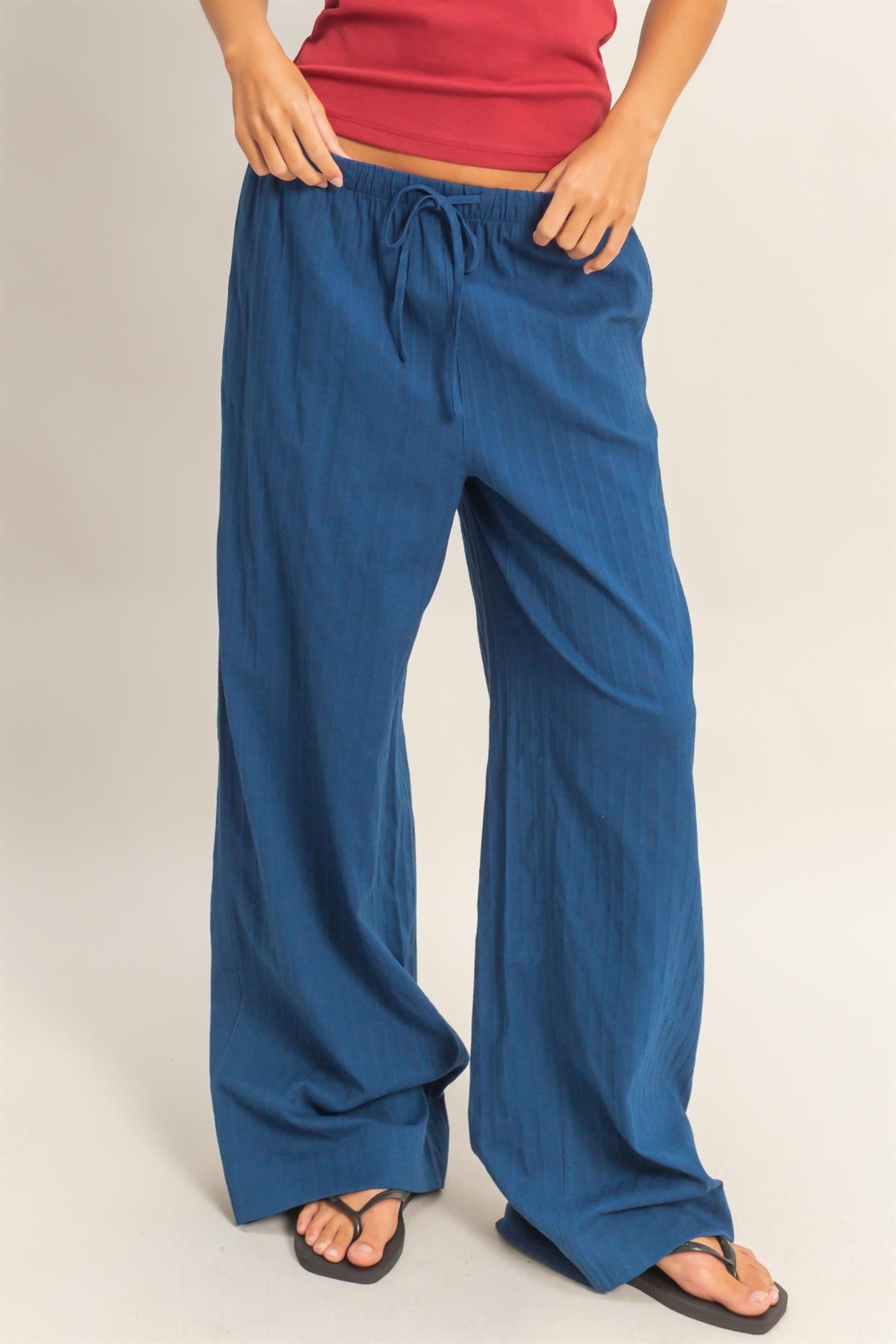 Pinstriped Jacquard Drawsting Casual Pants