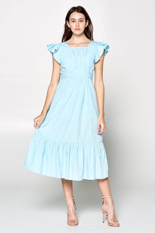 Short Ruffle Sleeve Tier Midi Dress