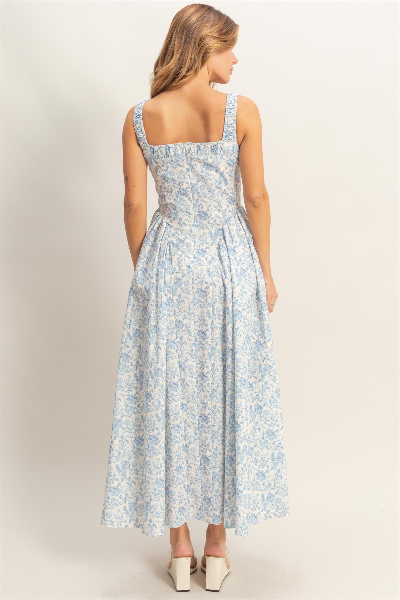 Sleeveless Floral Print Empire Waist A-Line Maxi Dress