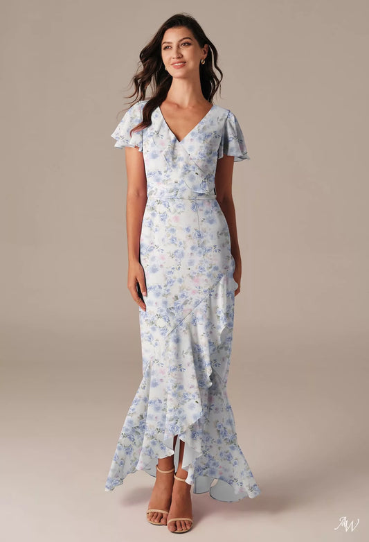Azure Purple Chiffon Floral Formal Maxi Dress