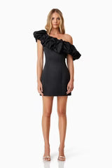 Asymetric Bubble Sleeve Mini Dress