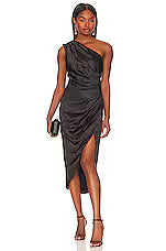 One Shoulder Fitted Midi Dress with Ruching