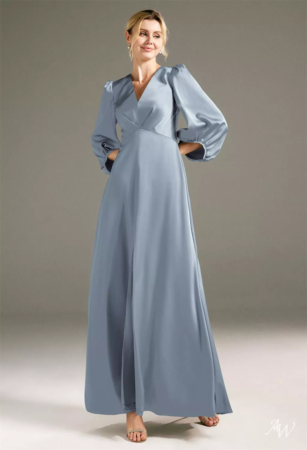 Dusty Blue Satin Charmeuse Maxi Dress