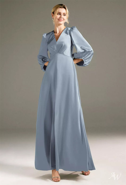 Dusty Blue Satin Charmeuse Maxi Dress
