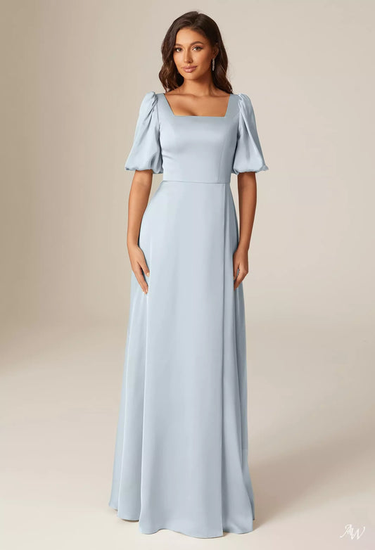 Baby Blue Satin Charmeuse Long Formal Dress