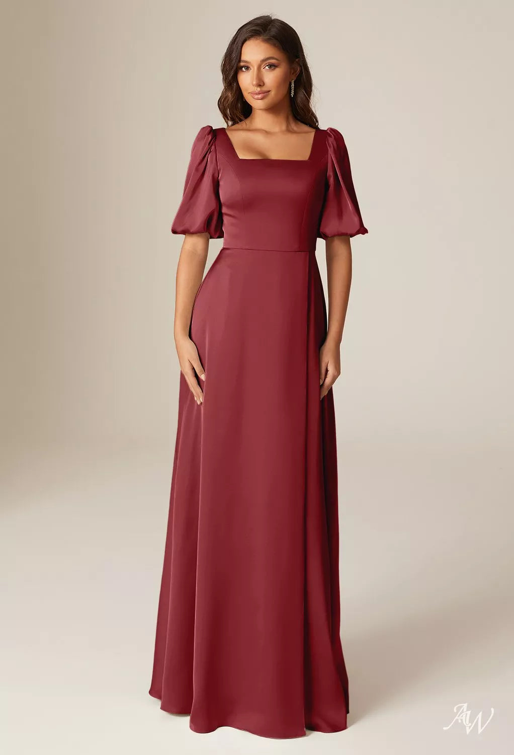 Burgundy Wine Satin Charmeuse Long Formal Dress