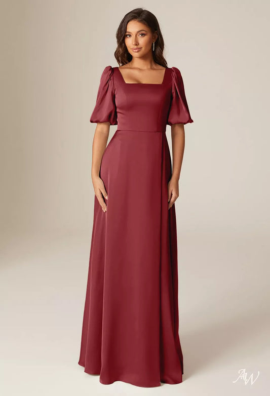 Burgundy Wine Satin Charmeuse Long Formal Dress