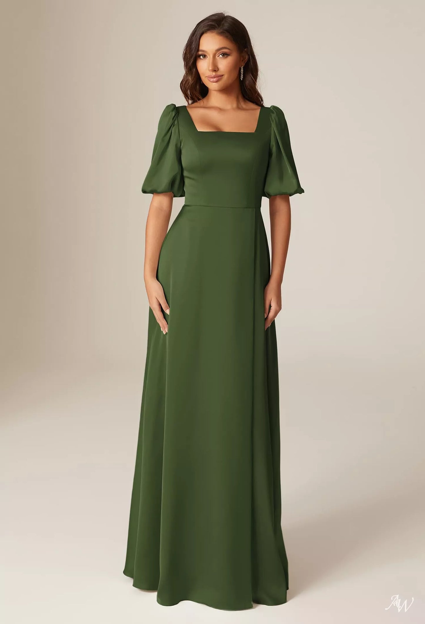 Olive Green Satin Charmeuse Long Formal Dress