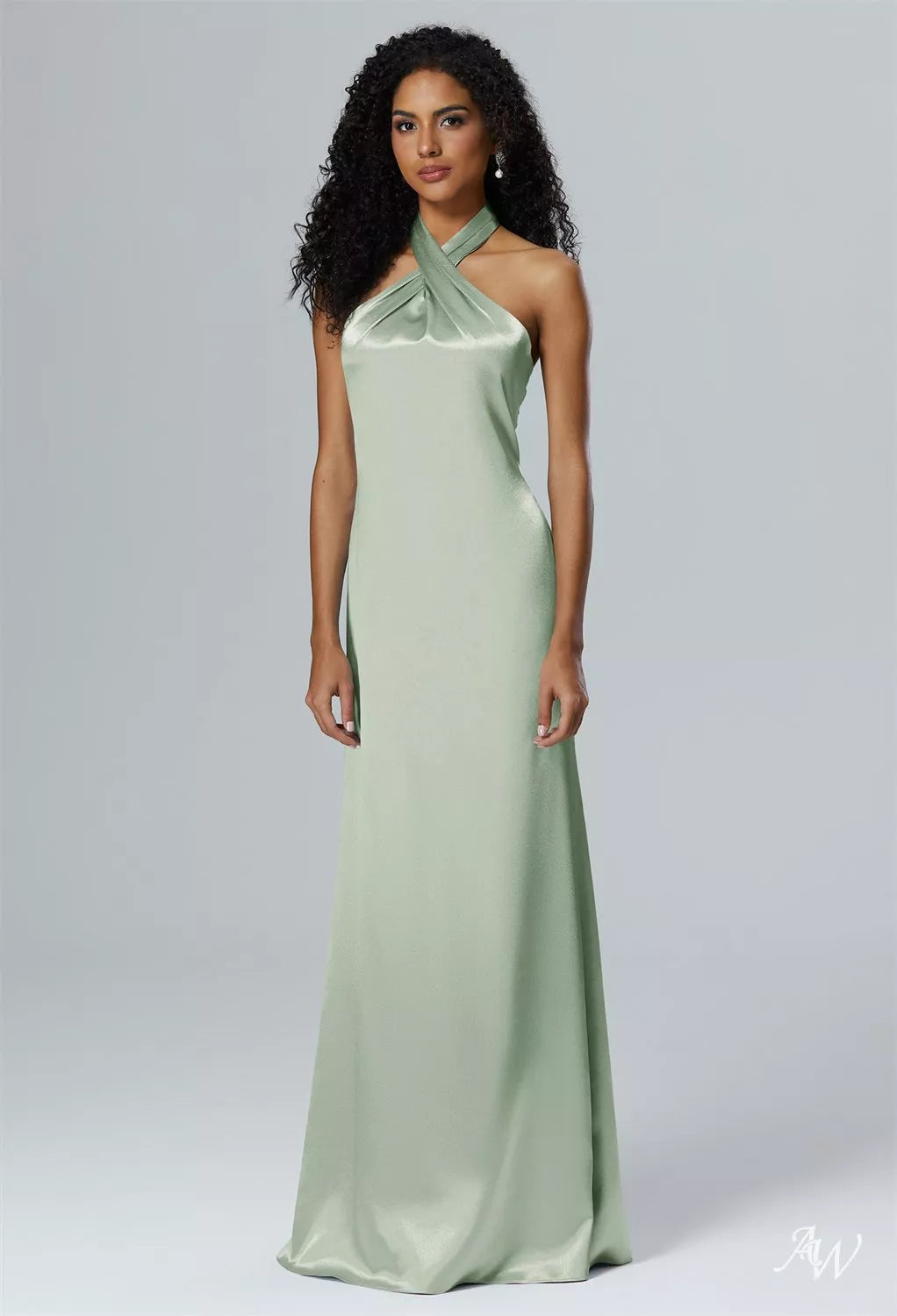 SAGE GREEN CRYSTAL SATIN MAXI DRESS