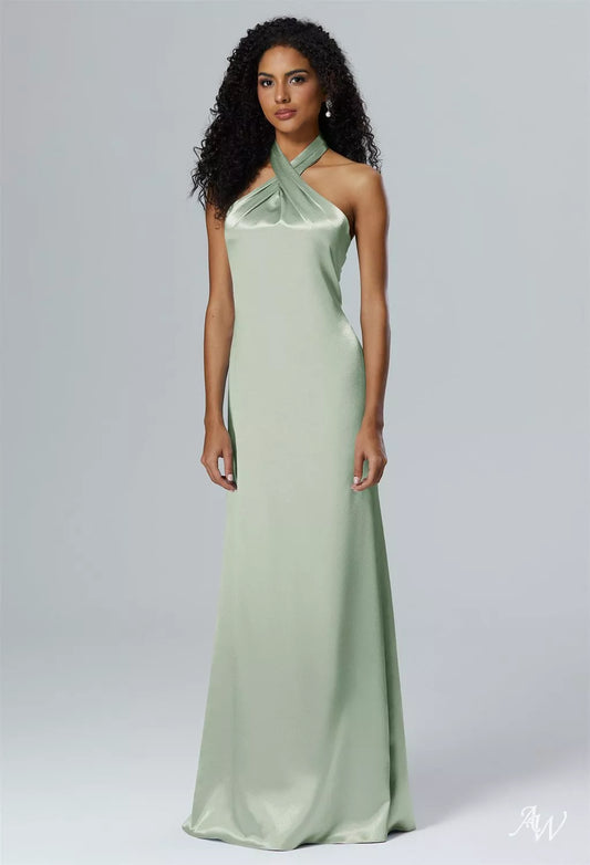 SAGE GREEN CRYSTAL SATIN MAXI DRESS