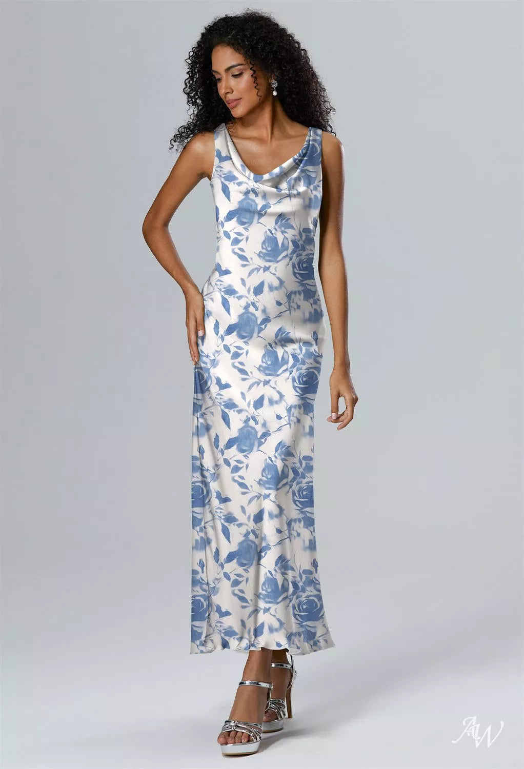 Oceanic Fantasy Blue Rose Floral Long Formal Dress