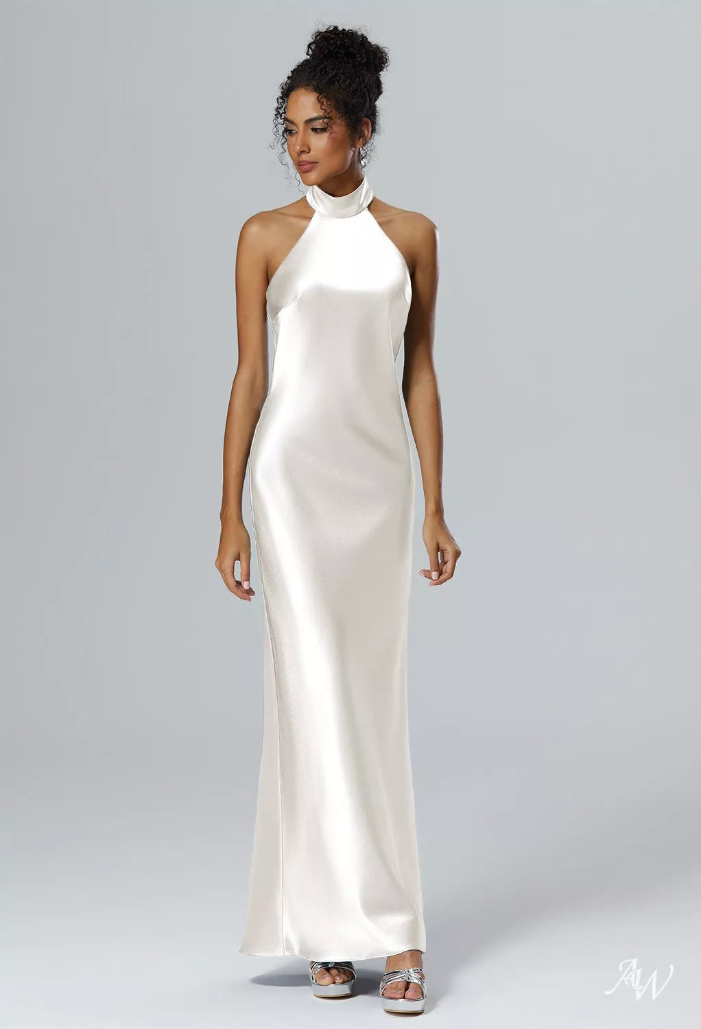 Ivory Crystal Satin Maxi Dress