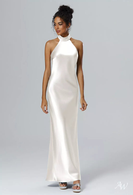 Ivory Crystal Satin Maxi Dress