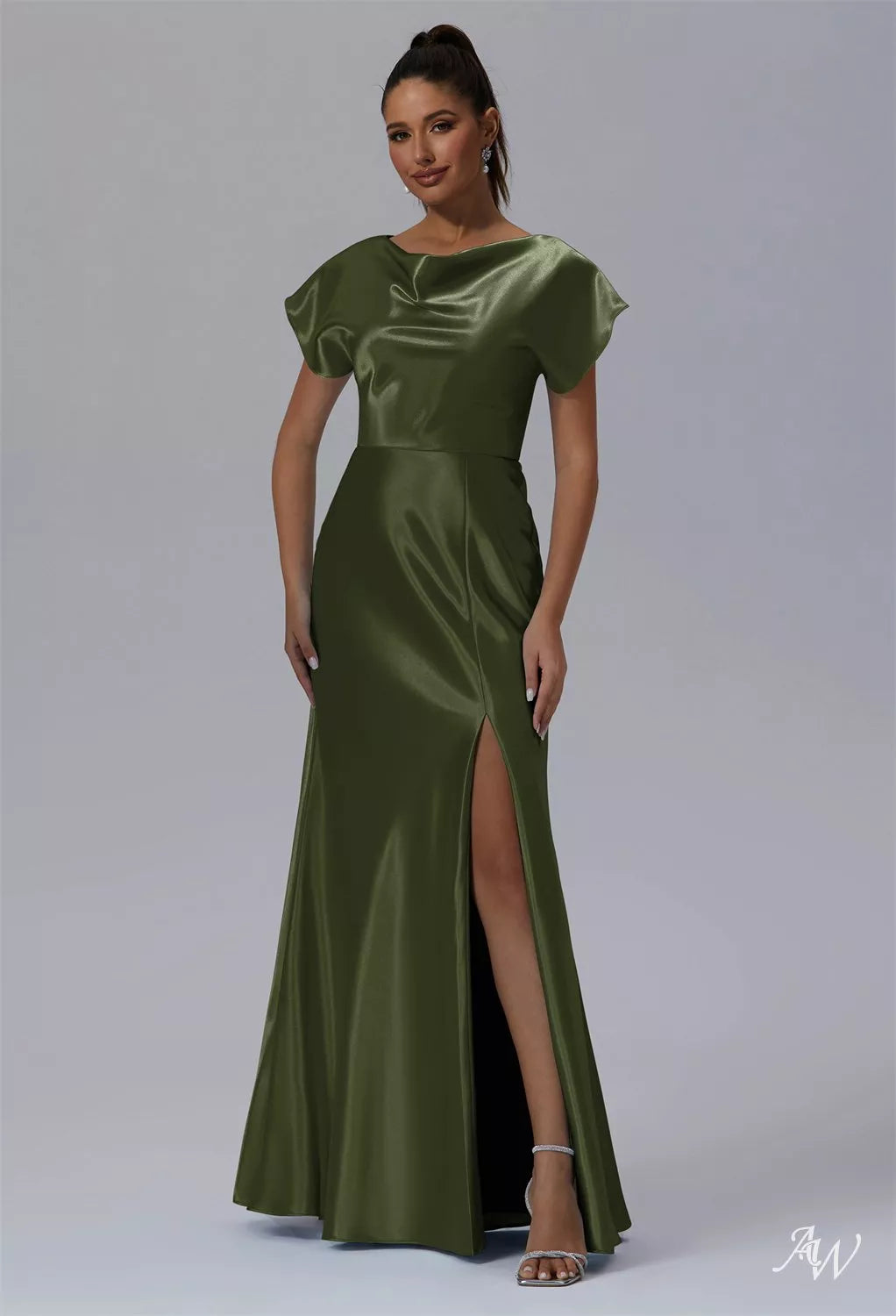 Olive Green Chiffon Formal Maxi Dress