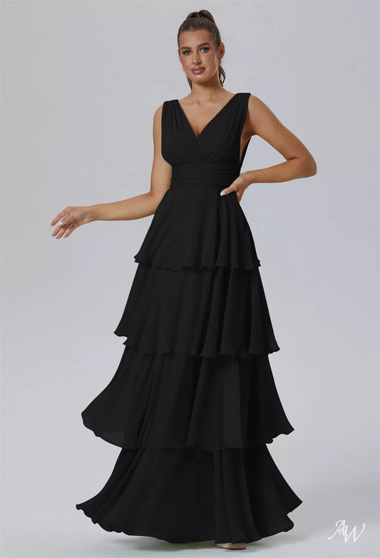 Black Chiffon Formal Maxi Dress