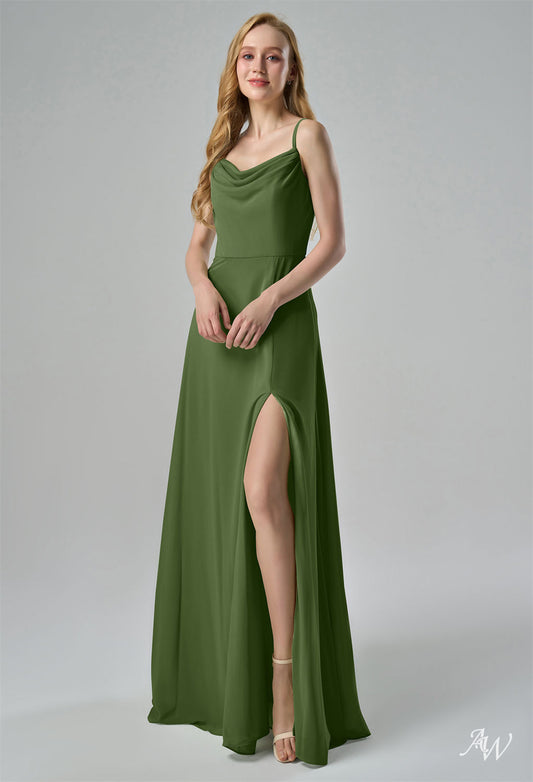 Olive Green Chiffon Formal Maxi Dress