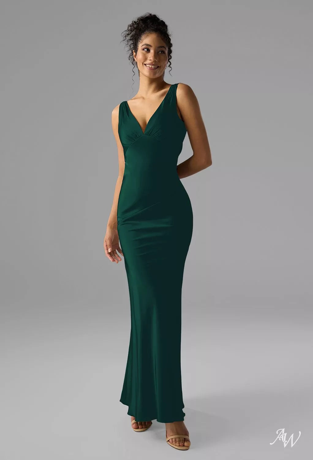 Hunter Green Long Satin Charmeuse Formal Dress