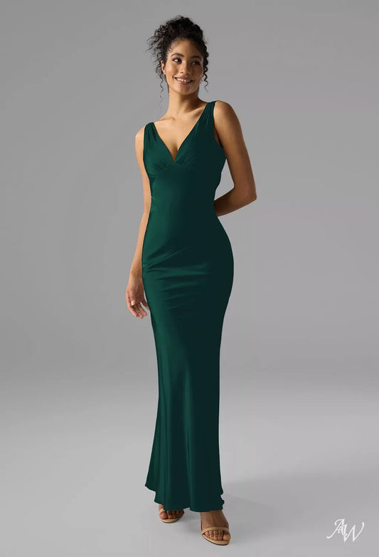 Hunter Green Long Satin Charmeuse Formal Dress
