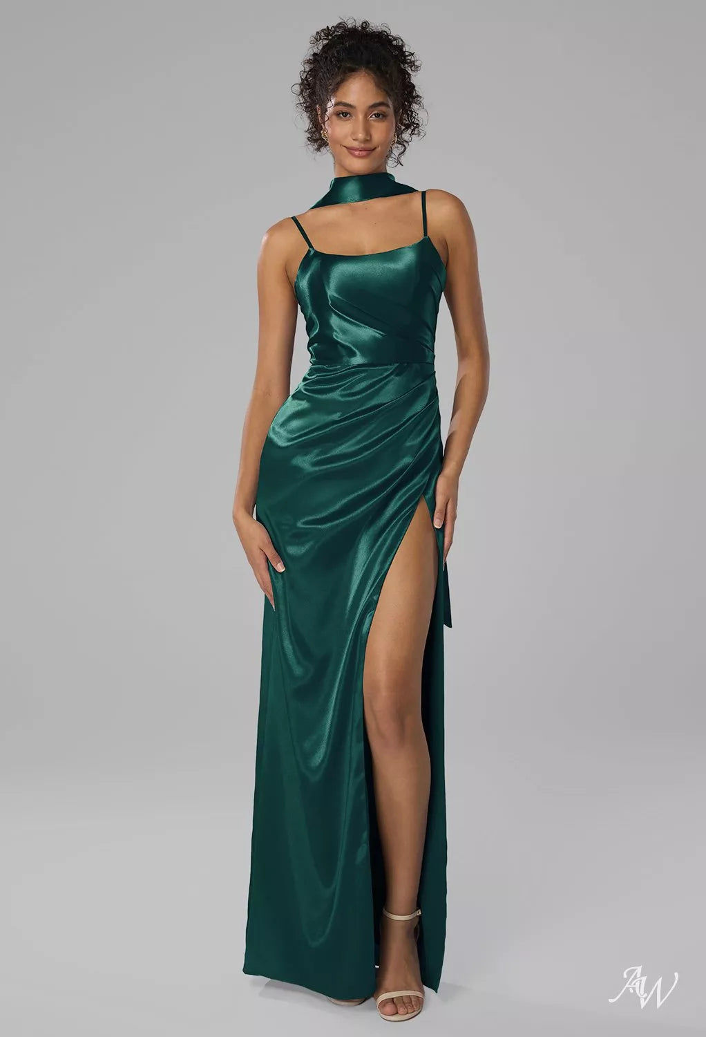 Hunter Green Long Satin Charmeuse Formal Dress