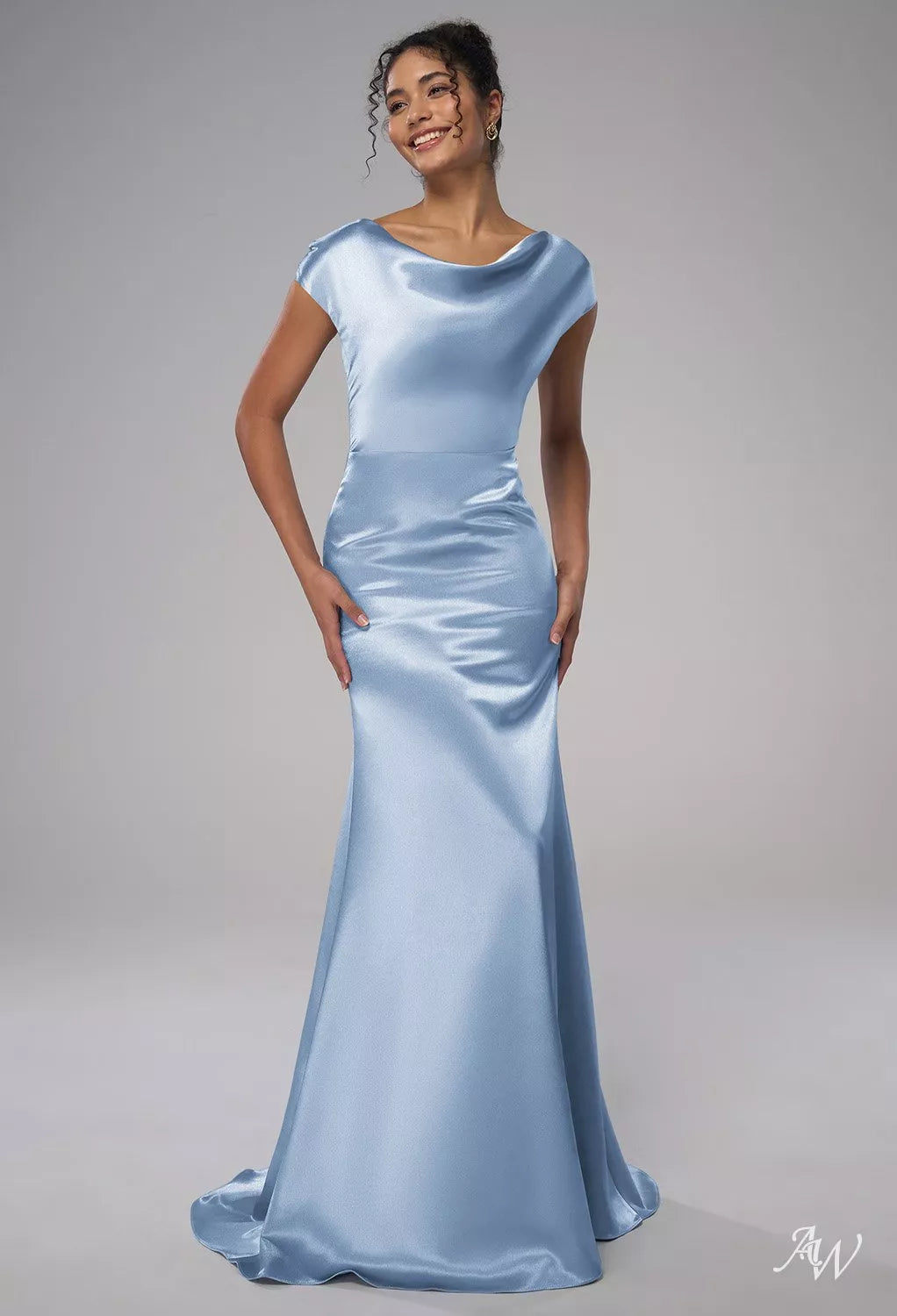 Baby Blue Crystal Satin Halter Long Maxi Dress with Side Slit