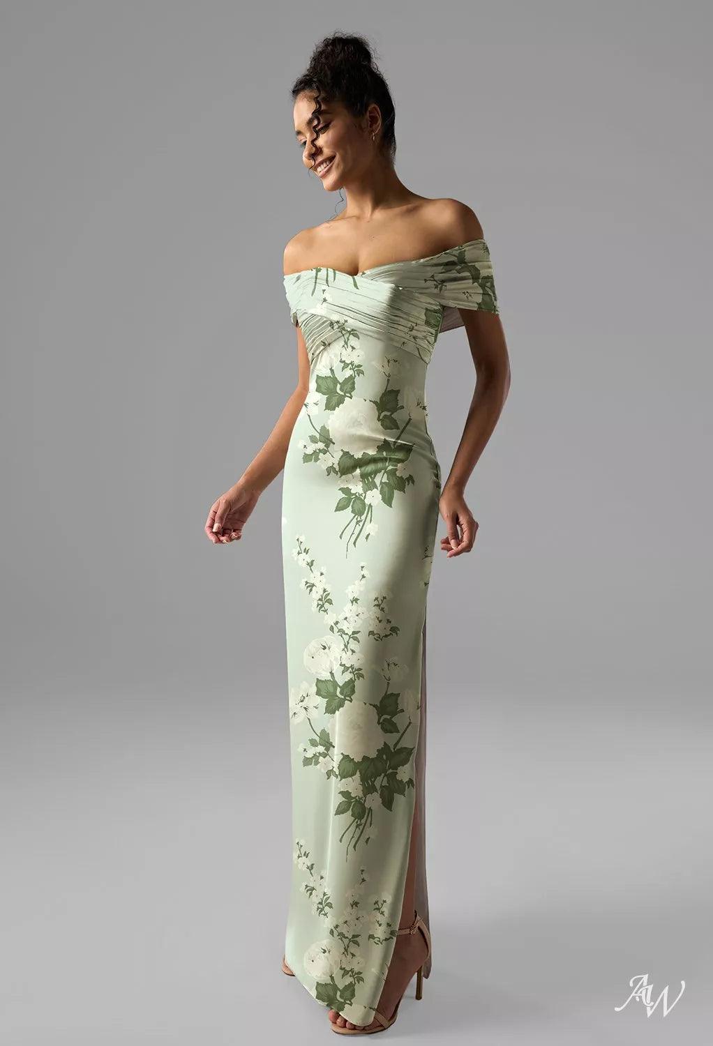 Satin Charmeuse Mottled Moss Green Maxi Dress