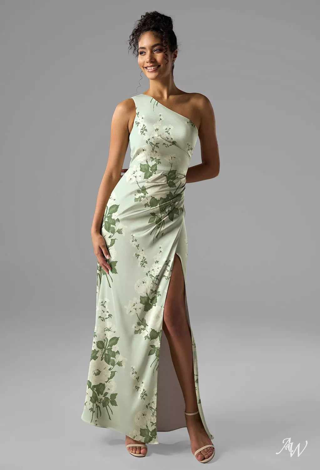 Satin Charmeuse Mottled Moss Green Maxi Dress
