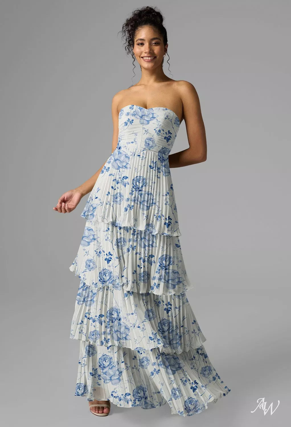 Blue Batanical Floral Chiffon Maxi Dress