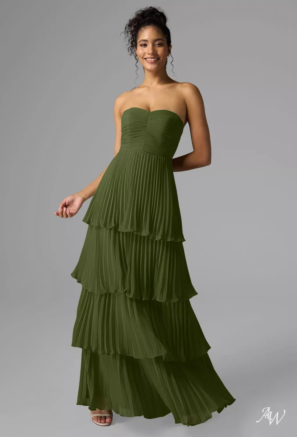 Olive Green Chiffon Formal Maxi Dress