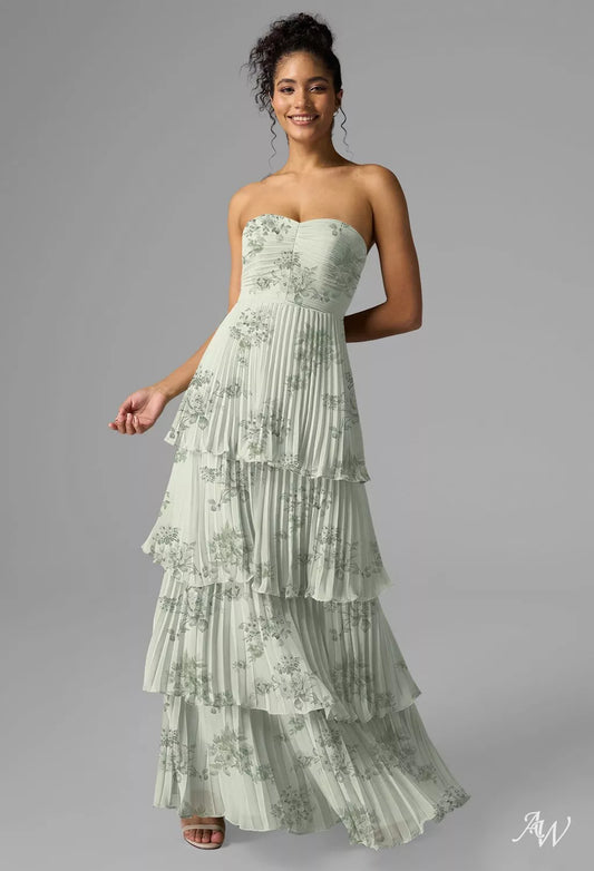 Green Floral Chiffon Maxi Dress