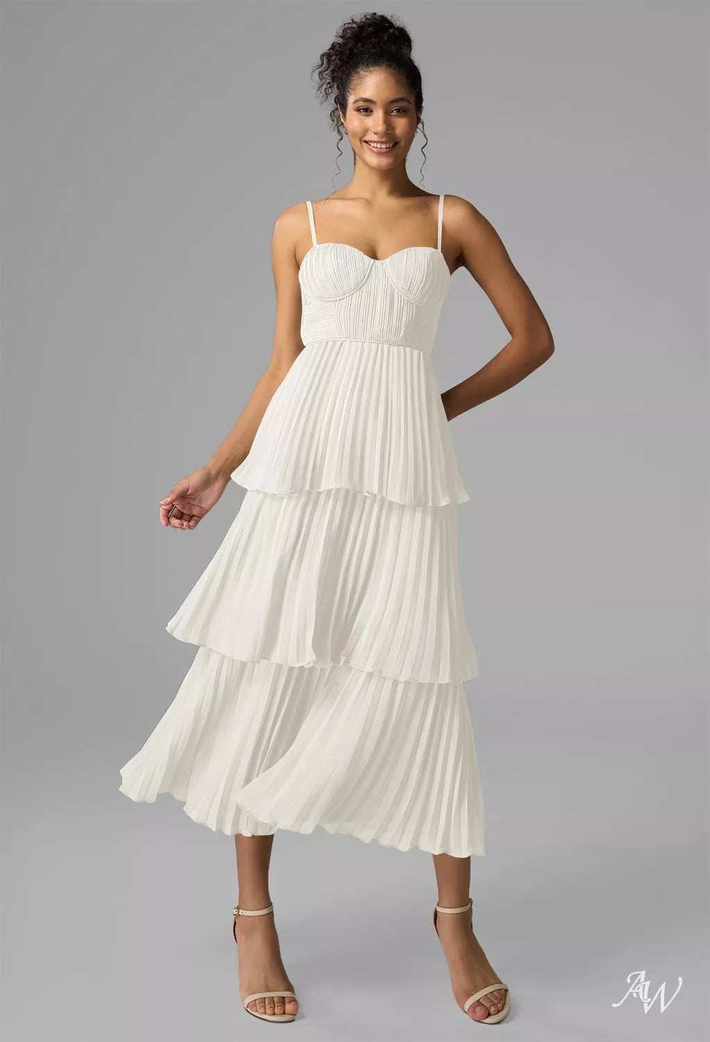 Adjustable Spaghetti Strap Midi Tiered Chiffon Dress