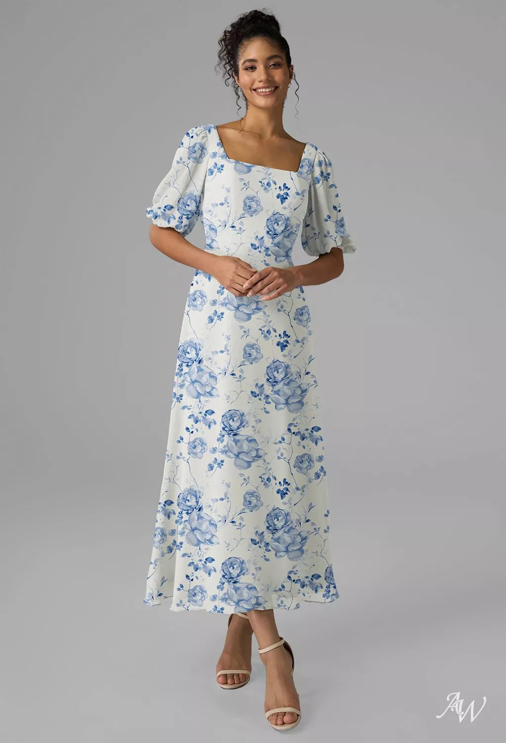 Blue Floral Chiffon Maxi Dress