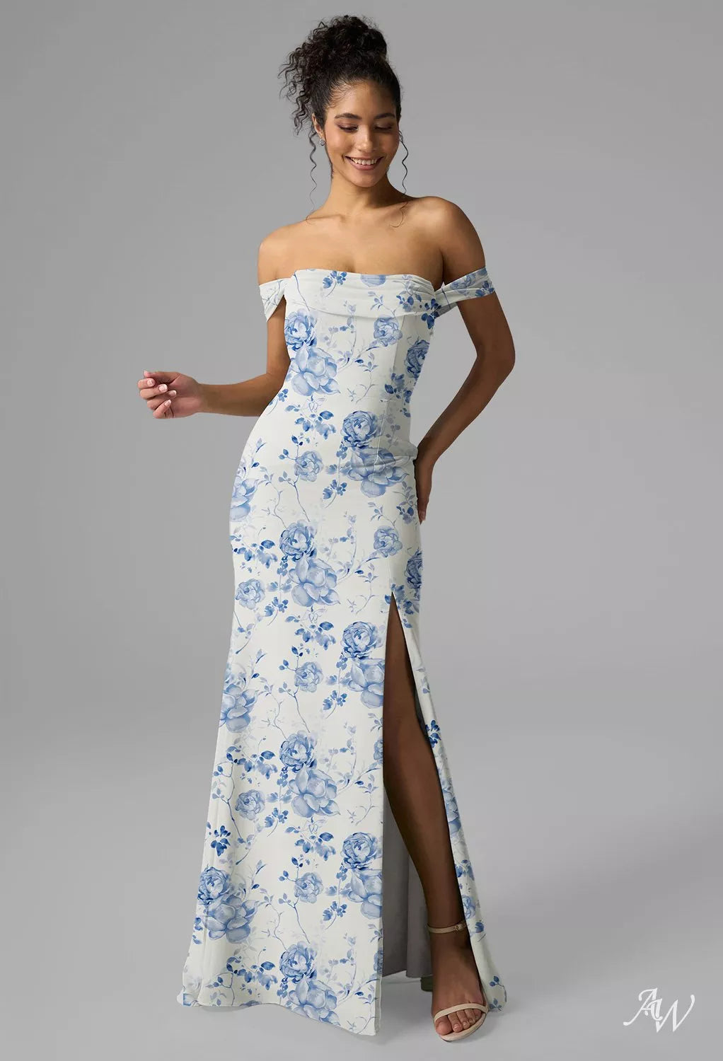Blue Floral Chiffon Maxi Dress