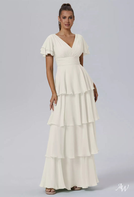Ivory Chiffon Formal Maxi Dress
