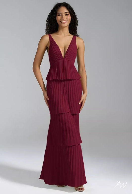 Burgundy Wine Chiffon Long Formal Dress