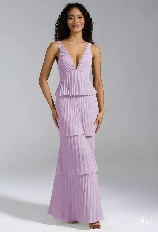 Lilac Chiffon Long Formal Maxi Dress